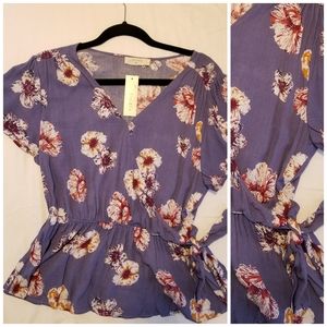 Floral Short Sleeve Tie Top